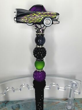 Hand Crafted Black Purple Green Flame Classic Car Pen Topper